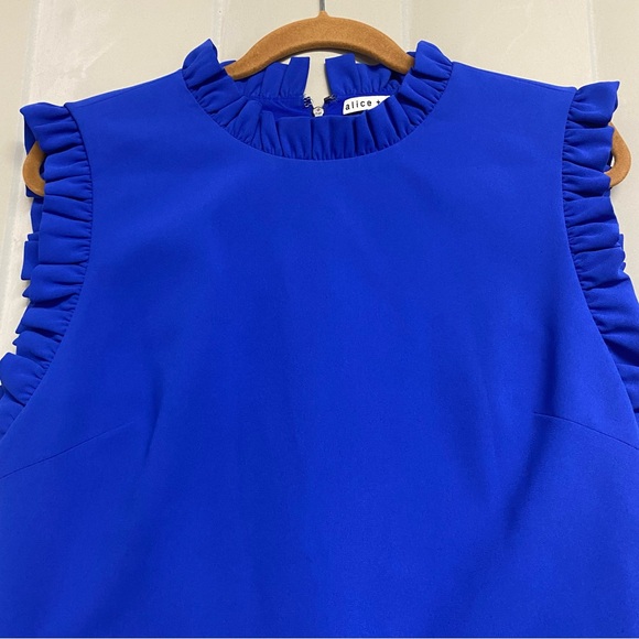 Alice + Olivia Women’s Elsa Dress Size 10 Ruffle Trim Shift Ultramarine Designer - Picture 5 of 10
